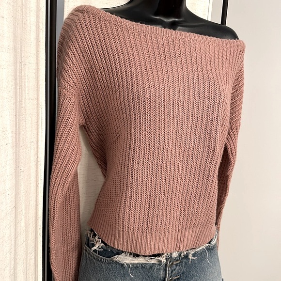 Missguided pink off shoulder chunky knit long sleeve sweater top S - Picture 7 of 15